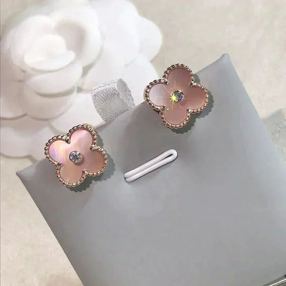 [Eterna Jewels]CLOVER MEDIUM 1 MOTIFS  PINK MOP DIAMOND EARRINGS