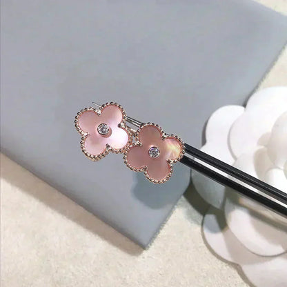 [Eterna Jewels]CLOVER MEDIUM 1 MOTIFS  PINK MOP DIAMOND EARRINGS